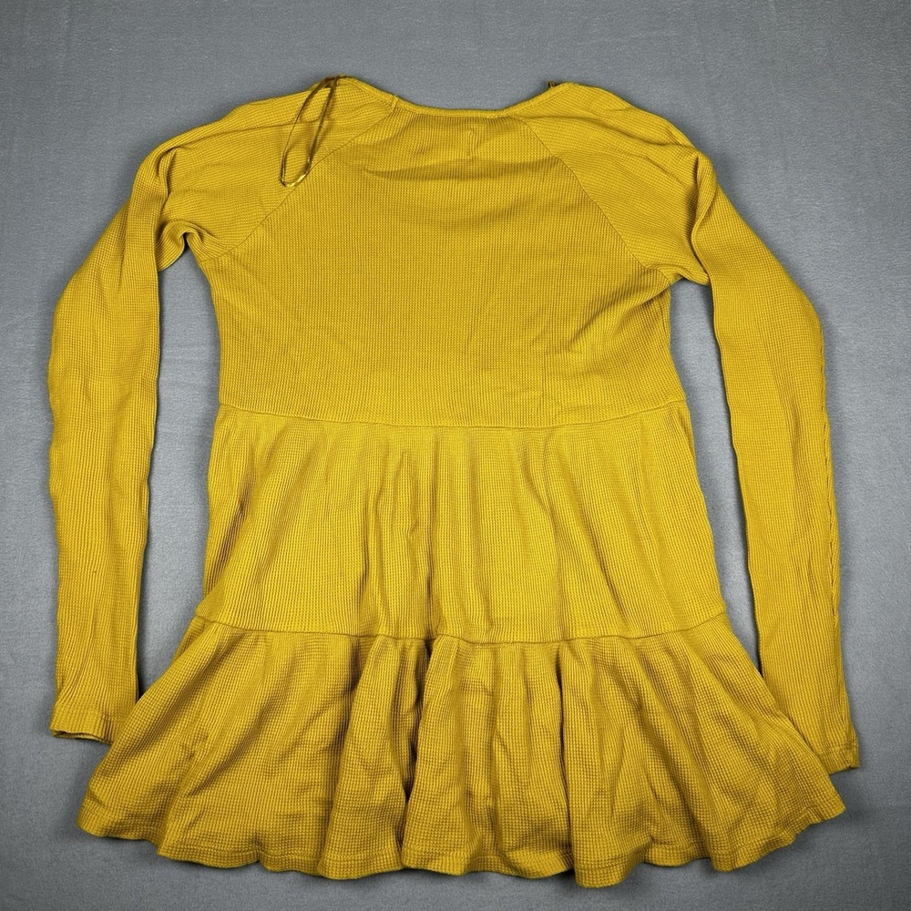 Maeve Anthropologie Waffle Knit Top Womens Small Yellow Excellent Tiered Thermal - Picture 2 of 8